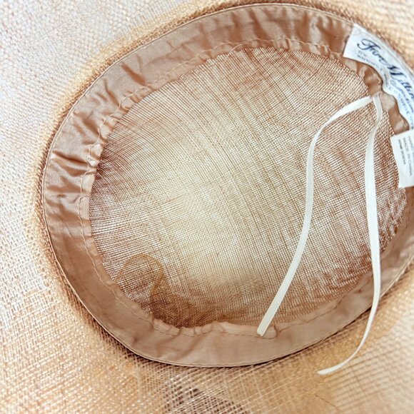 August Wide Brim Straw Hat Natural Feather Bow Vintage Elegant Church Derby - Picture 10 of 14